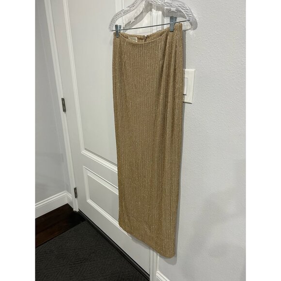 Cache Pencil Maxi Skirt Metallic Ribbed Size 6 Flat Front Elegant Evening Wear - Picture 3 of 9